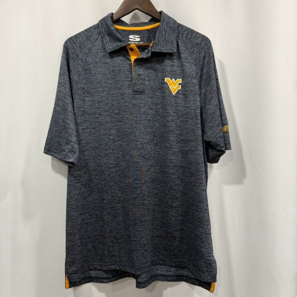 Stadium Athletics Mens L West Virginia Mountaineers Polo Shirt Heather Gray 639